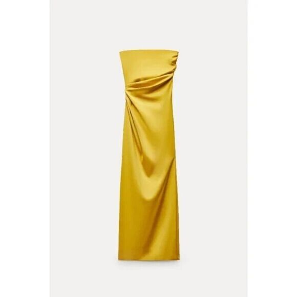 Zara Womens Maxi Dress S Yellow Strapless Draped SideZW collection 9173/488 NWT - Picture 3 of 12